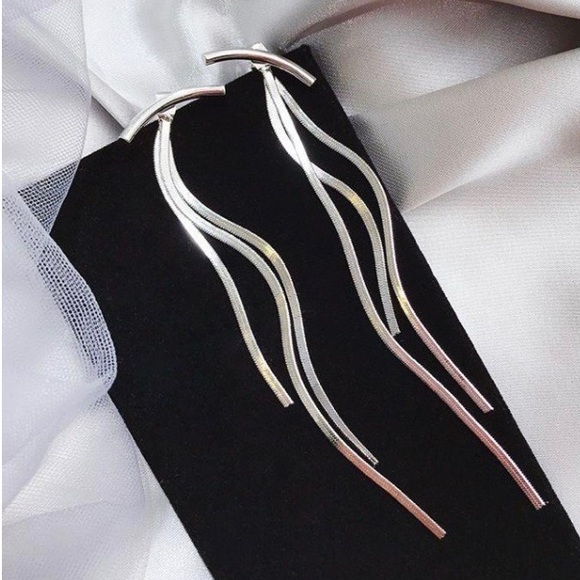 NEW Elegant Silver Shiny Long Tassel Earrings - Picture 3 of 4